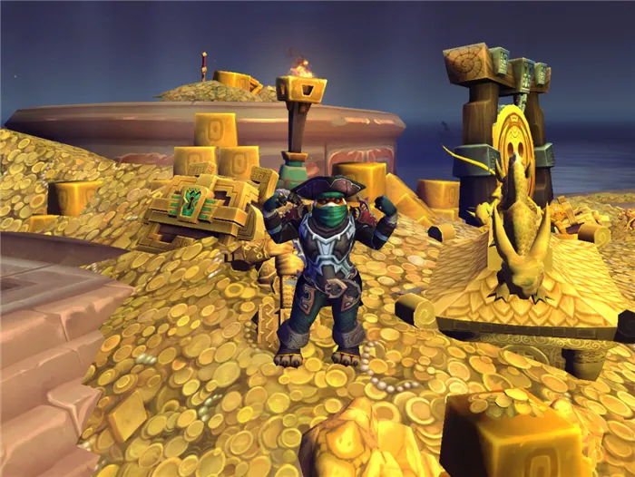 Пандаренка на горе золота в World of Warcraft