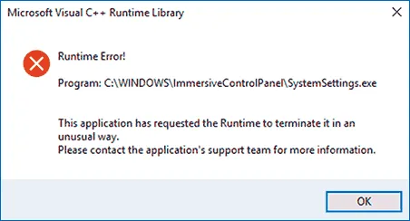 Сообщение об ошибке Microsoft Visual C++ Runtime Library
