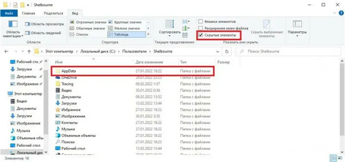 AppData Скрытые Элементы Windows