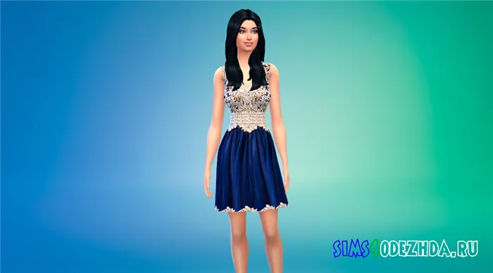 Экстравагантное синее платье для Симс 4 - фото 1