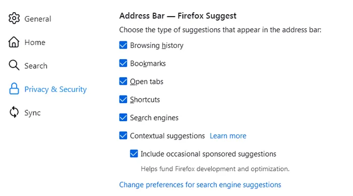 firefox suggest updated preferences