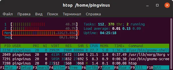 Утилита htop Linux