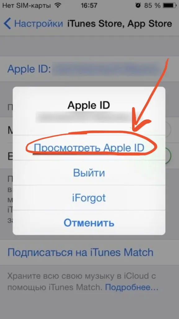  Жмём «Просмотреть Apple ID» для смены языка Апп Стор