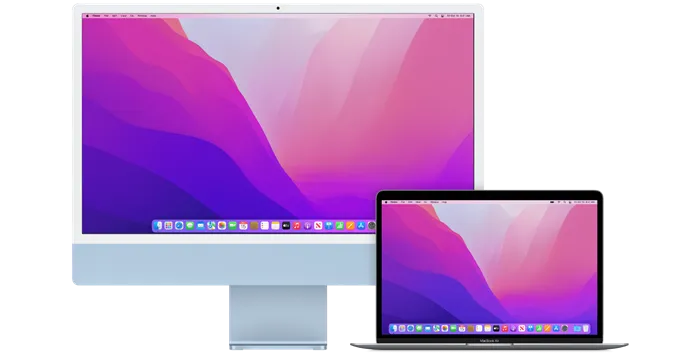 Дисплеи iMac и MacBook Air с рабочим столом macOS