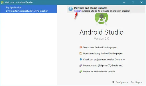 Как обновить версию Android studio