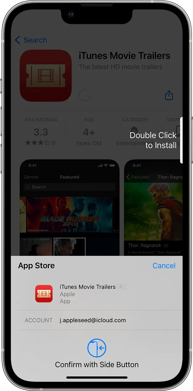 Подтверждение покупки в магазине App Store на iPhone