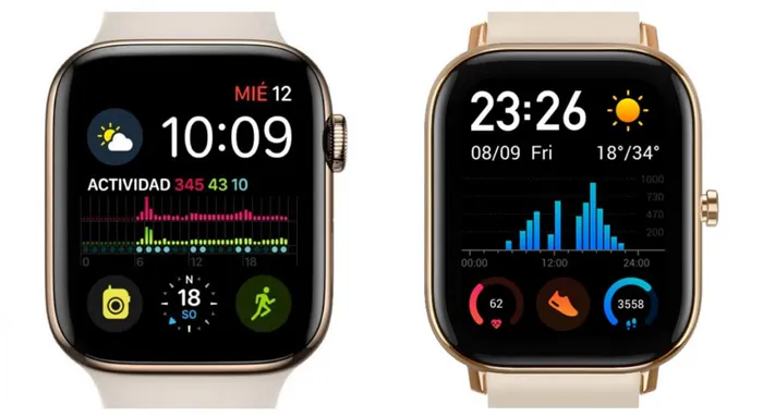сравнение дизайна Apple Watch и Amazfit GTS