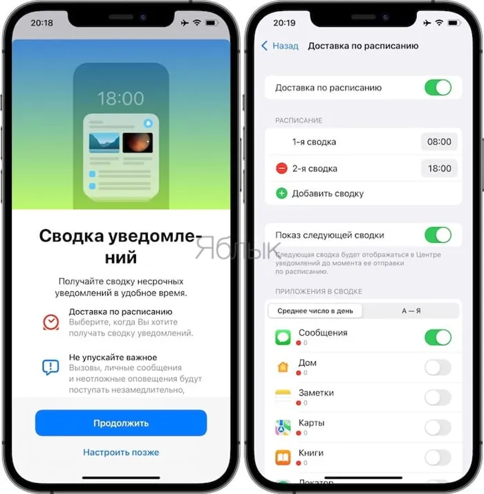 Сводка уведомлений в iOS