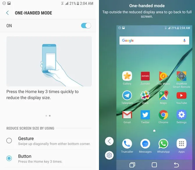 Самсунг TouchWiz режим одной рукой