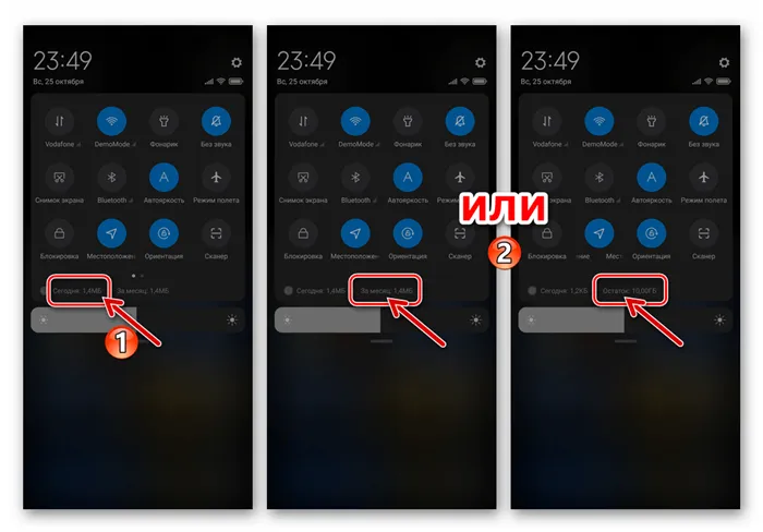 Xiaomi MIUI 12 информация о потребленном через мобильную сеть трафике и остаток установленного лимита в системной шторке