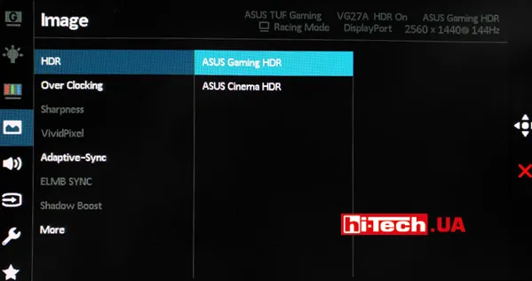 ASUS TUF Gaming VG27AQ включение HDR