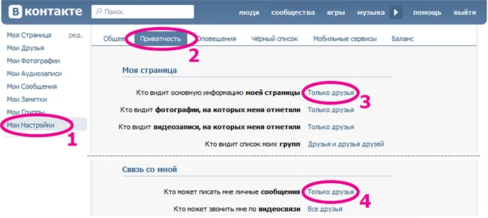 Приватность ВКонтакте