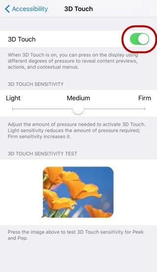 как включить 3d touch