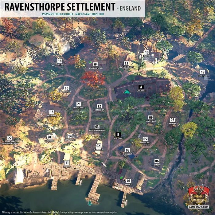 Карта поселения Равенстхорп - Assassin's Creed Valhalla