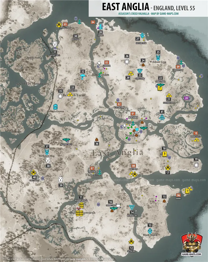 Карта Восточной Англии - Assassin's Creed Valhalla