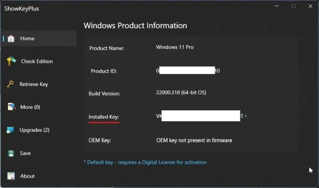 Метод 2: Найти лицензионные ключи Windows 11 с помощью ShowKeyPlus
