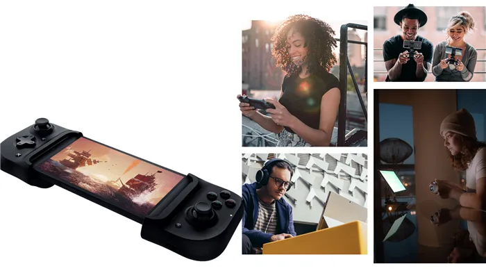 Люди играют в игры на ноутбуках Surface, Xbox Series S, планшетах, телефонах и других устройствах.
