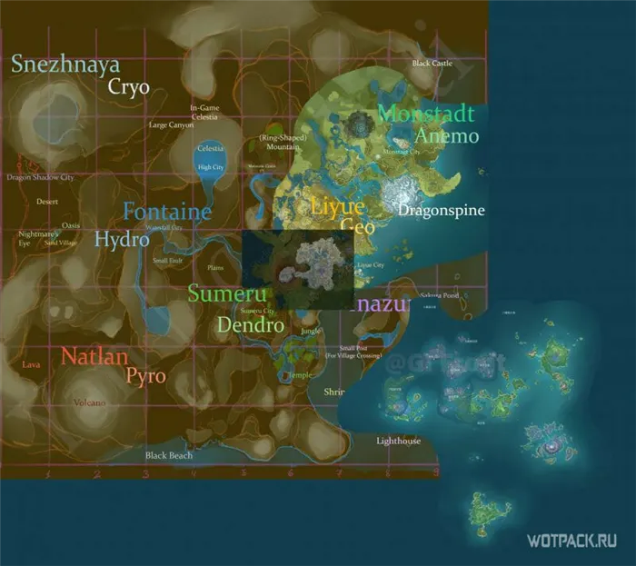 Полная карта всех регионов Тейвата