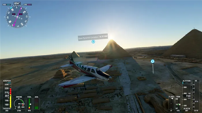Полет над пирамидой в Microsoft Flight Simulator