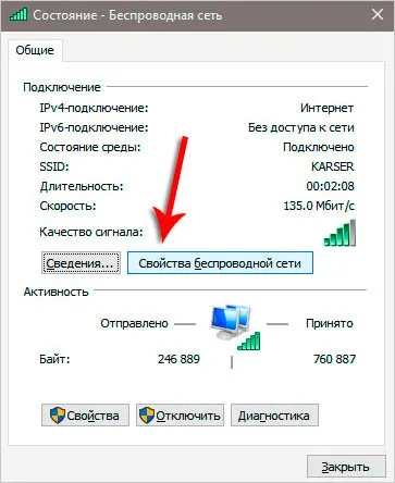 Свойства беспроводной сети