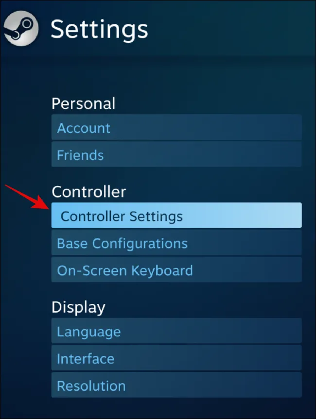 Настройки контроллера под заголовком Контроллер в Steam
