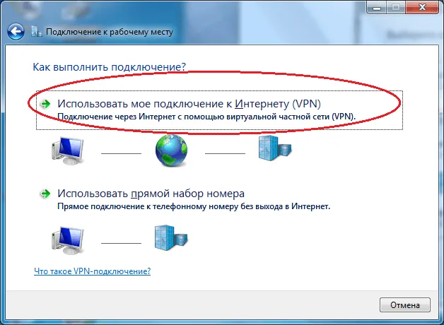Выбор вариантов настроек VPN в Windows 7
