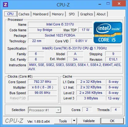 Главное окно программы CPU-Z