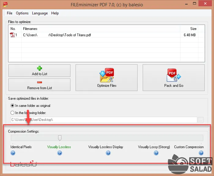 Настройка сжатия в программе FILEminimizer PDF