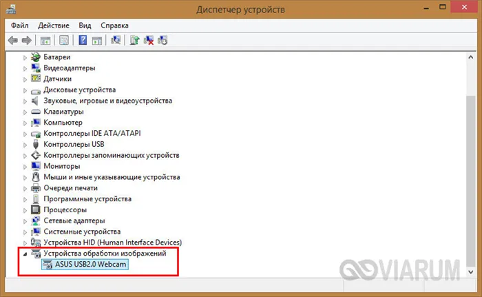 Веб-камера в Диспетчере устройств