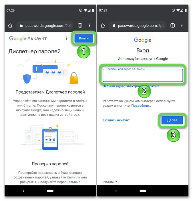 Страница входа на сервис Диспетчер паролей от Google в браузере Google Chrome