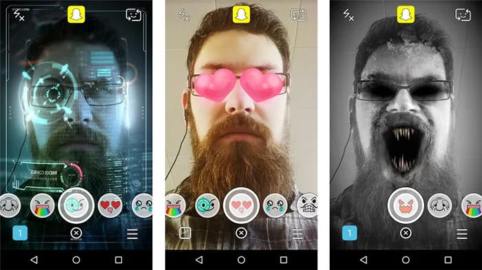 Камера Snapchat с активированными линзами
