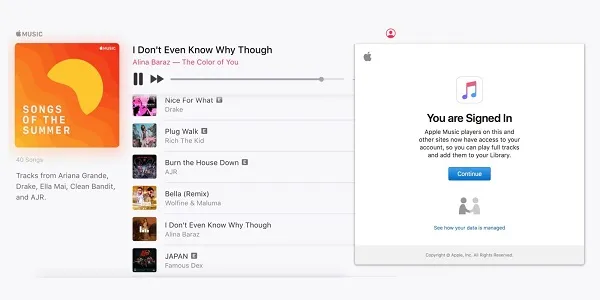 слушайте Apple Music и войдите в Apple ID