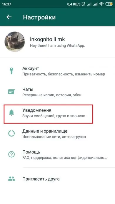 Как открыть меню уведомлений в WhatsApp