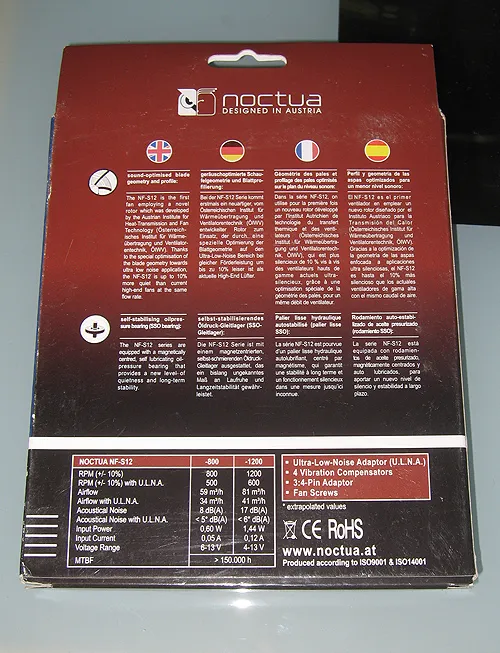 Обратная сторона упаковки Noctua NF-S12-800