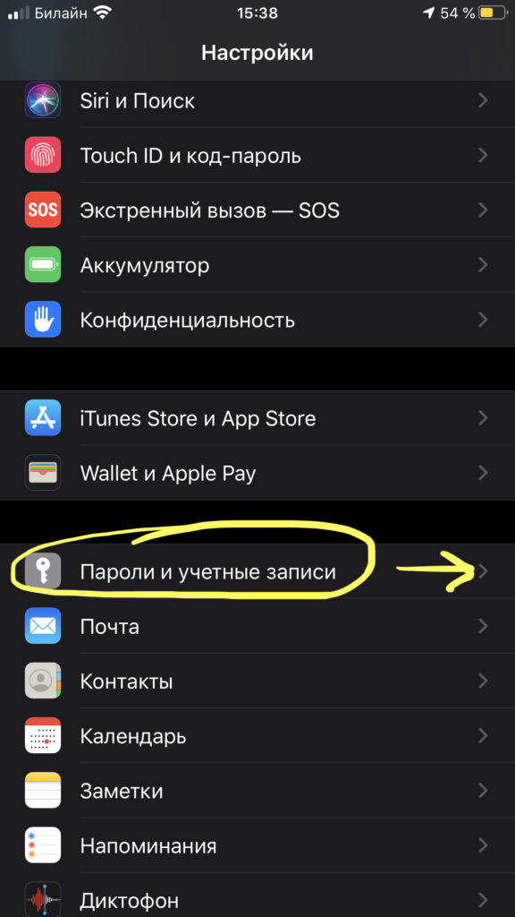 Заходим в пункт «Пароль и аккаунт» для настройки Яндекс почты на iPhone.