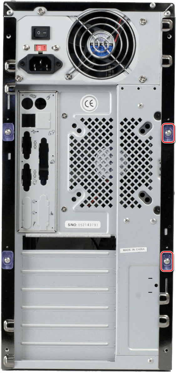 Болты крепления правой крышки системного блока