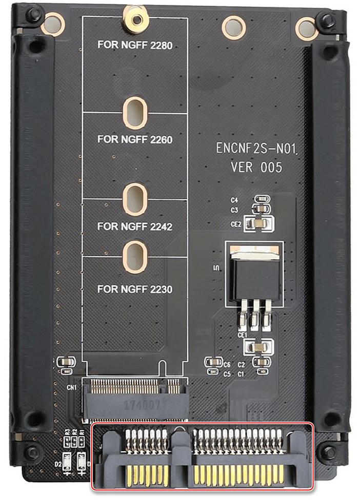 Подключение кабеля к адаптеру M.2-SATA