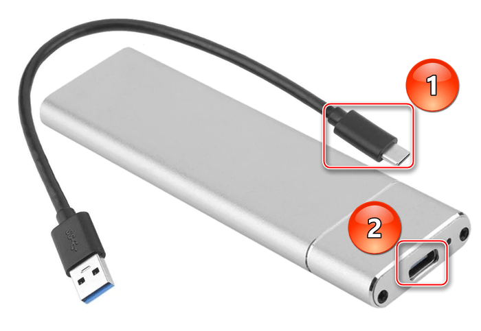 Подключение кабеля к адаптеру M.2-USB SSD