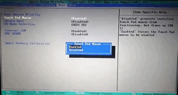 отключить тачпад в биосе