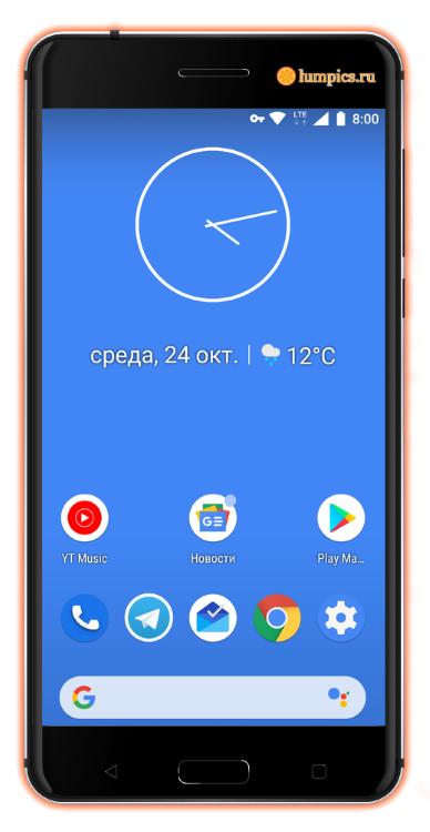 Настройки часов на экране телефона Android