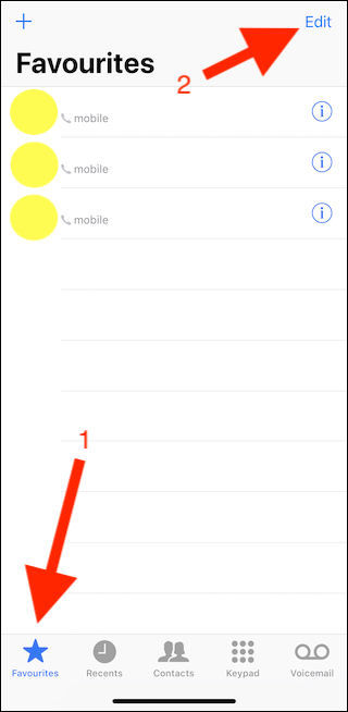 Нажмите «Избранное», прежде чем нажать «Редактировать».