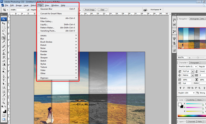 Меню фильтров в фотошопе