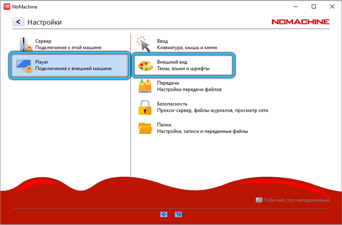 Вкладка «Внешний вид» в NoMachine